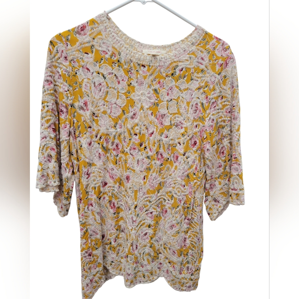 Solitaire Yellow and Pink Embroidered Blouse